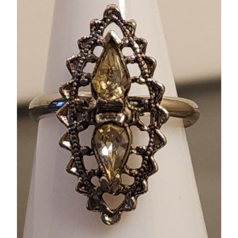 Vintage Vogue Signed Adjustable Ring Silver CZ